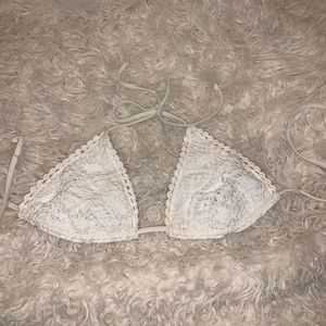 White crochet triangle bikini swim top